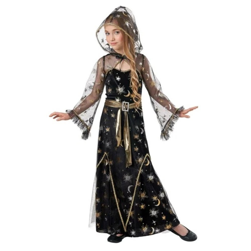 Kids Sorceress Costume with Gold and Black Starry Design
